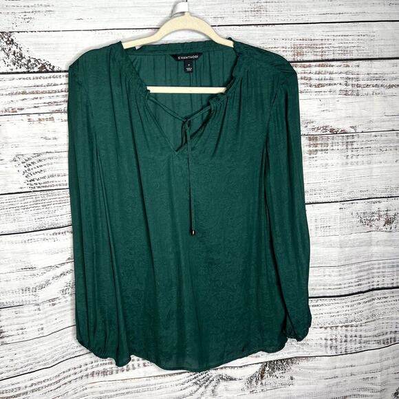 41 Hawthorn Green Paisley Long Sleeve Tie Front Blouse M - Picture 1 of 4